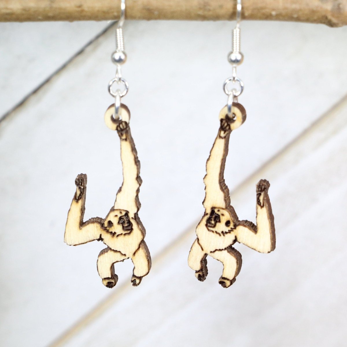 Gibbon Wooden Earrings | Primate Wildlife Animal Jewelry