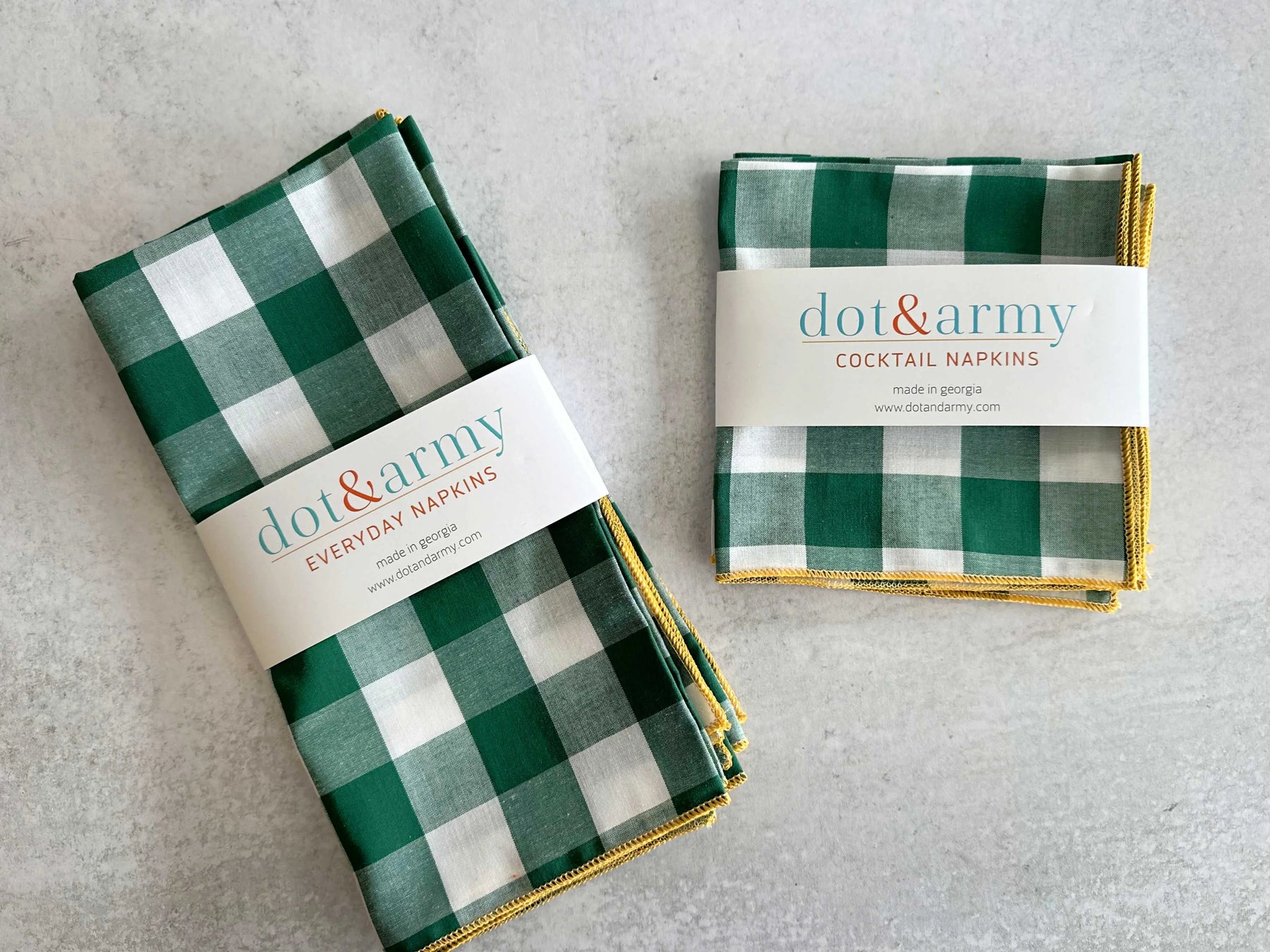 Green and white gingham cocktail napkins by Dot & Army.