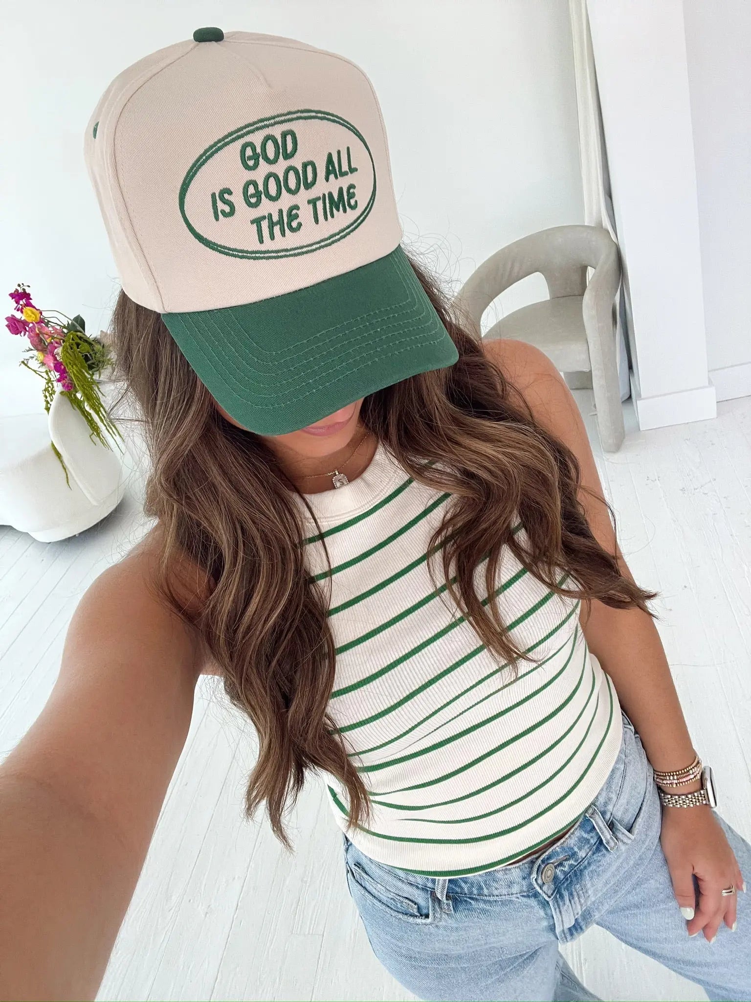 God is Good - Green Vintage Trucker Hat KenzKustomz