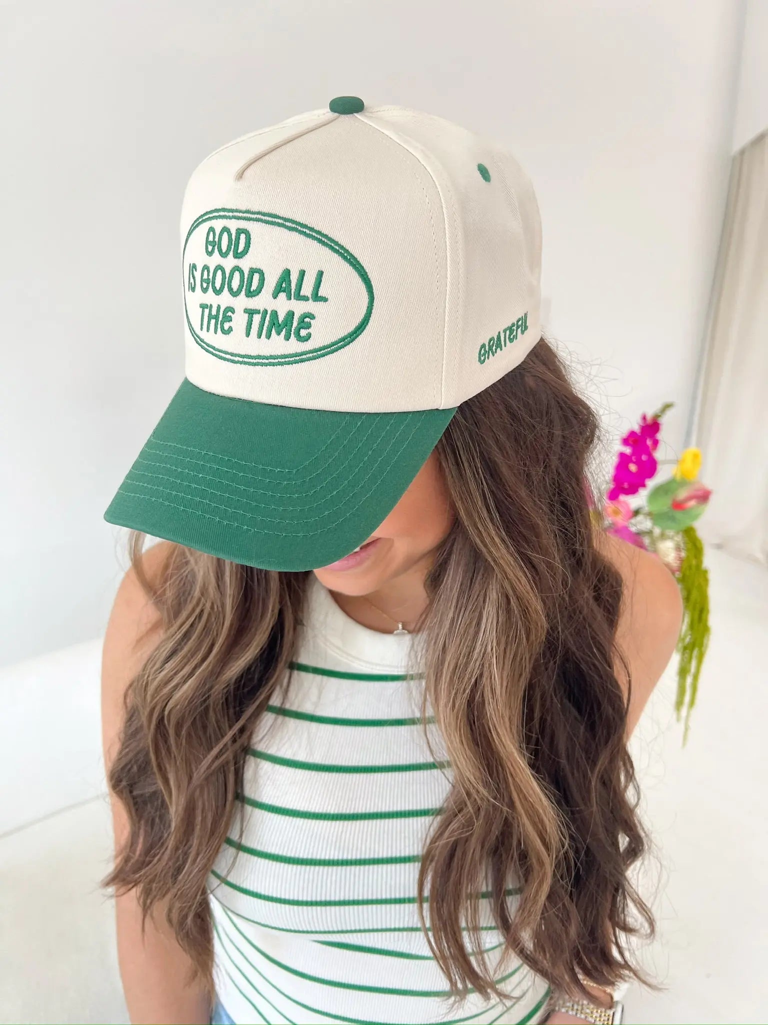 God is Good - Green Vintage Trucker Hat KenzKustomz