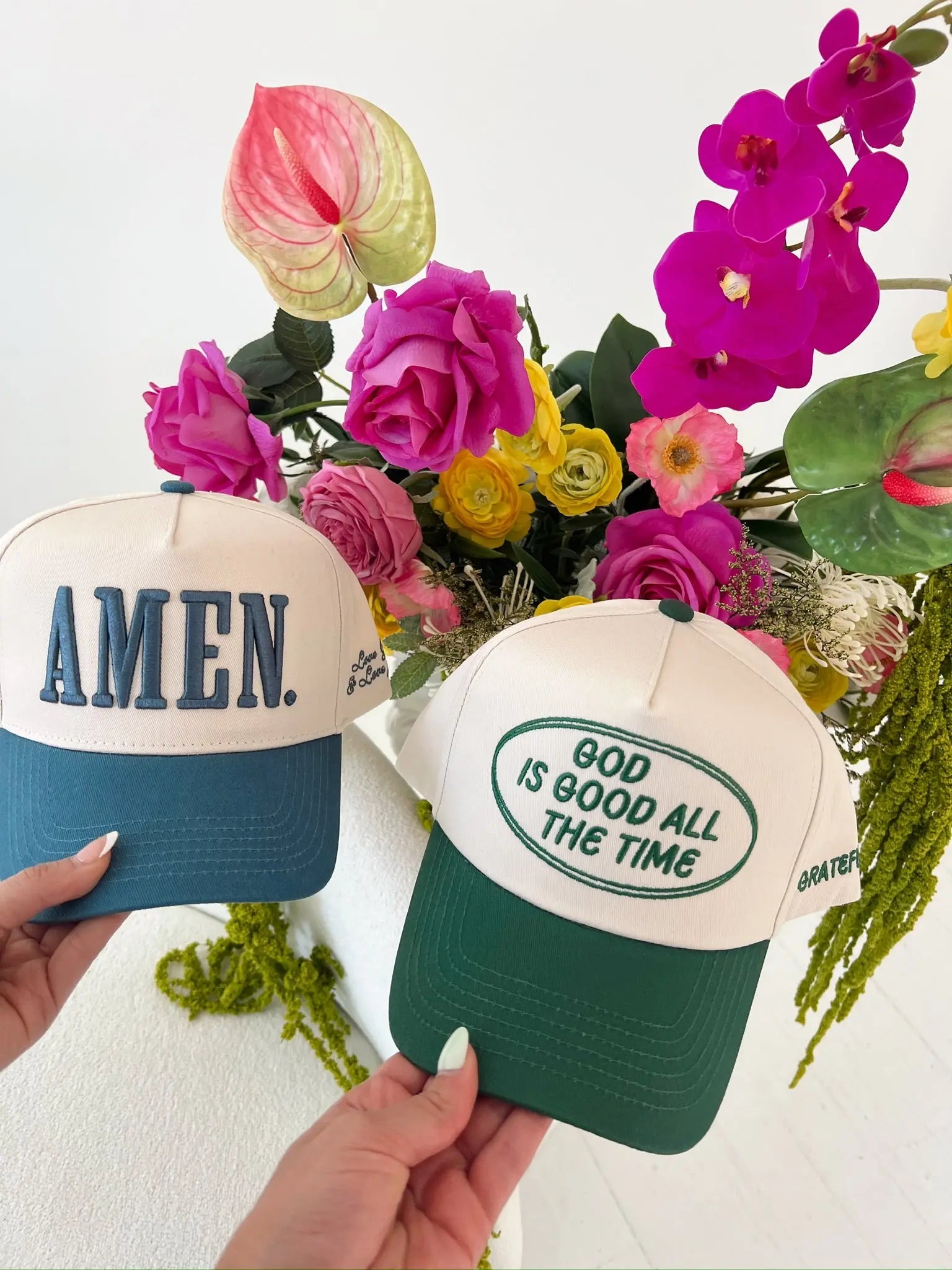 God is Good - Green Vintage Trucker Hat KenzKustomz