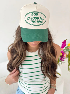 God is Good - Green Vintage Trucker Hat KenzKustomz