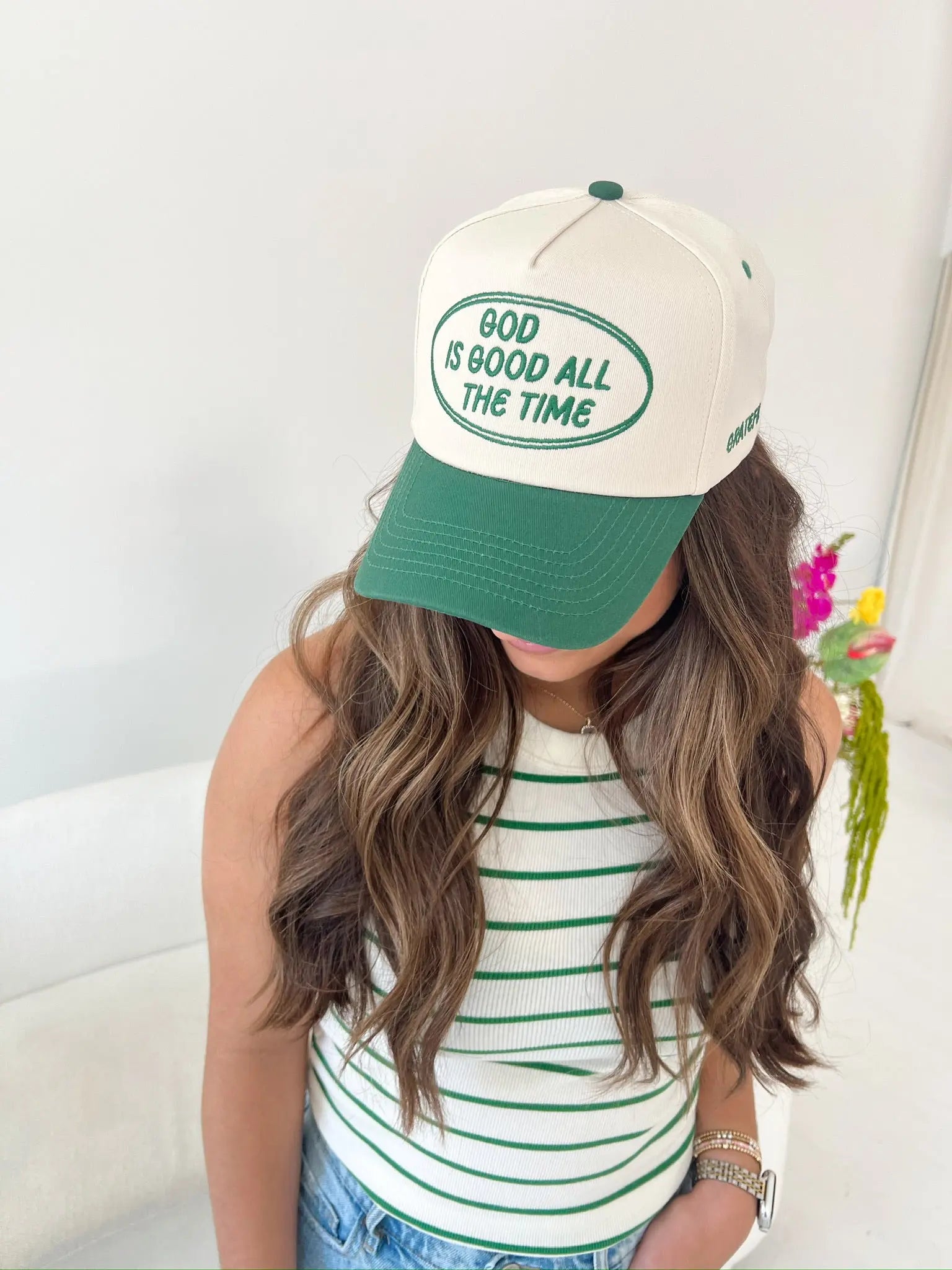 God is Good - Green Vintage Trucker Hat KenzKustomz