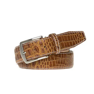 Gold mock croc belt showing handmade leather craftsmanship