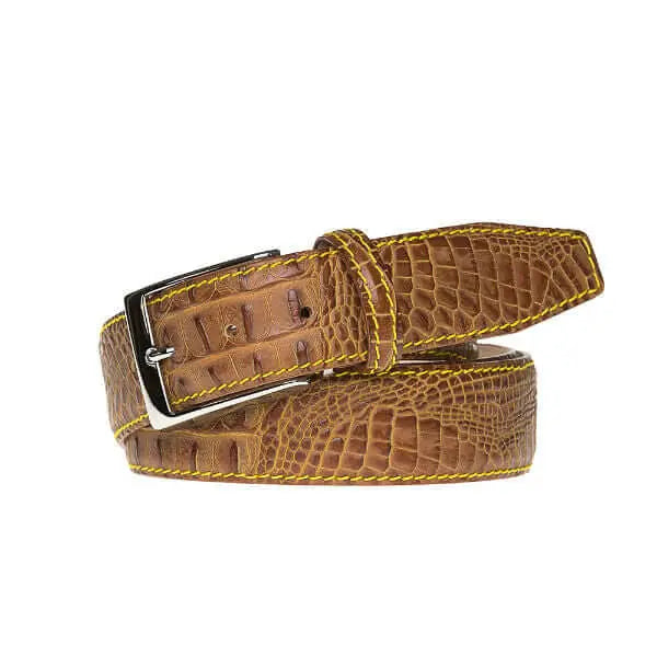 Gold textured leather belt for statement style