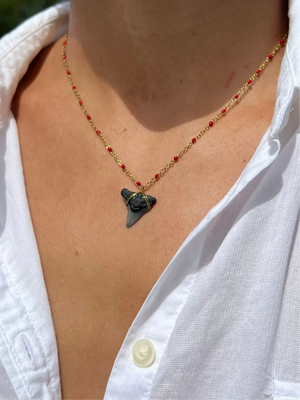 Gold Shark Tooth Necklace - Red HALT