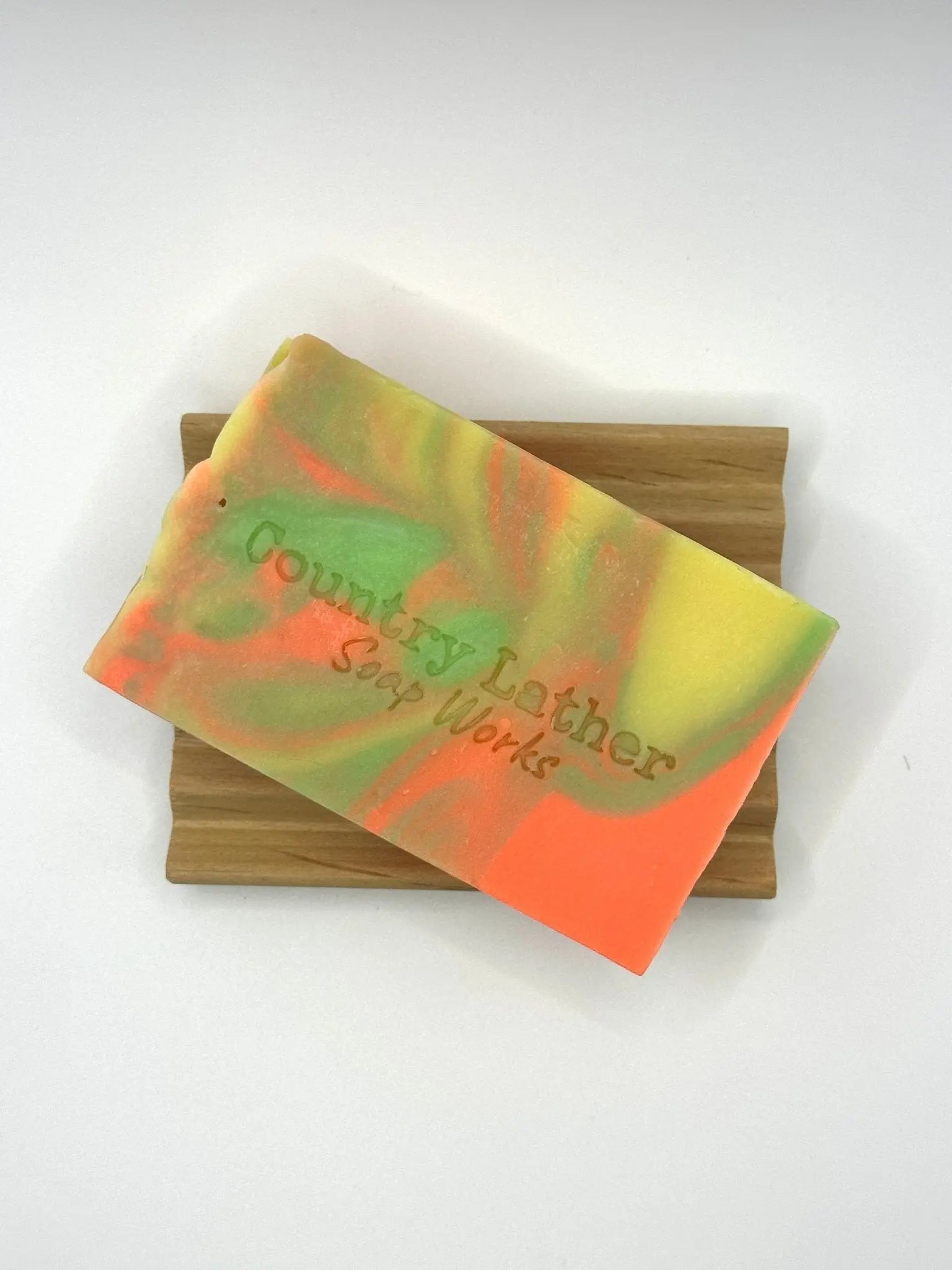 Goodness Gracious Sunshine soap bar on wood holder