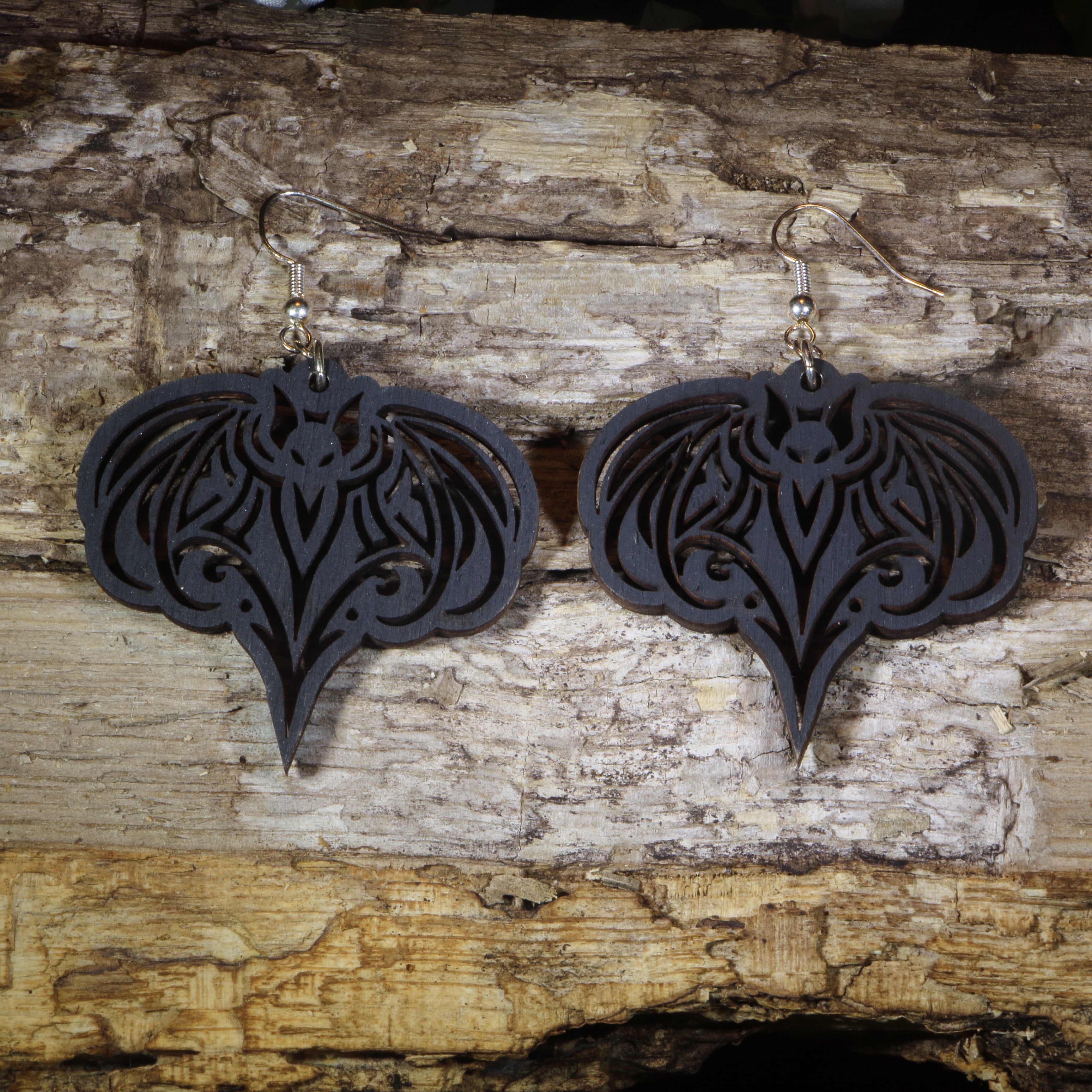 Gothic Bat Wooden Dangle Earrings | Gothic Halloween Jewelry