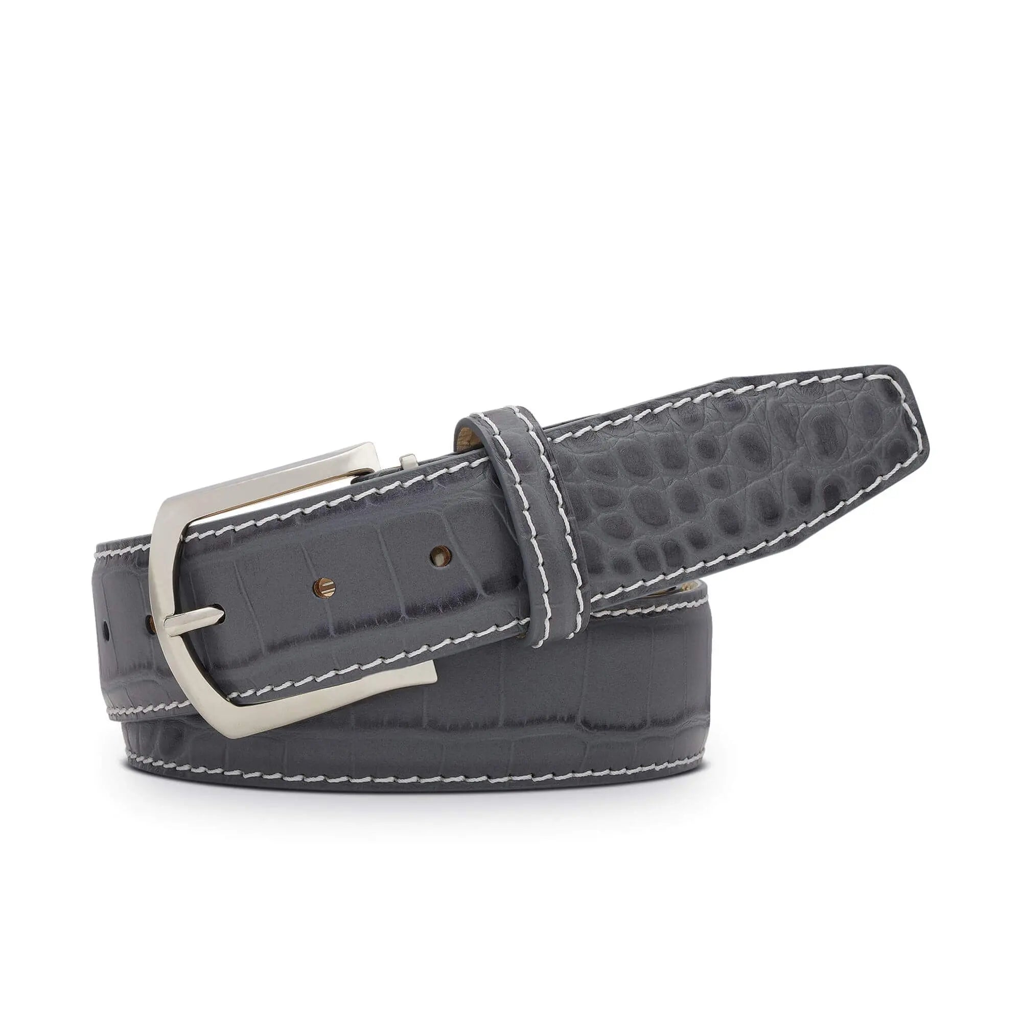 Gray Mock Gator Leather Belt by Roger Ximenez handmade in Miami