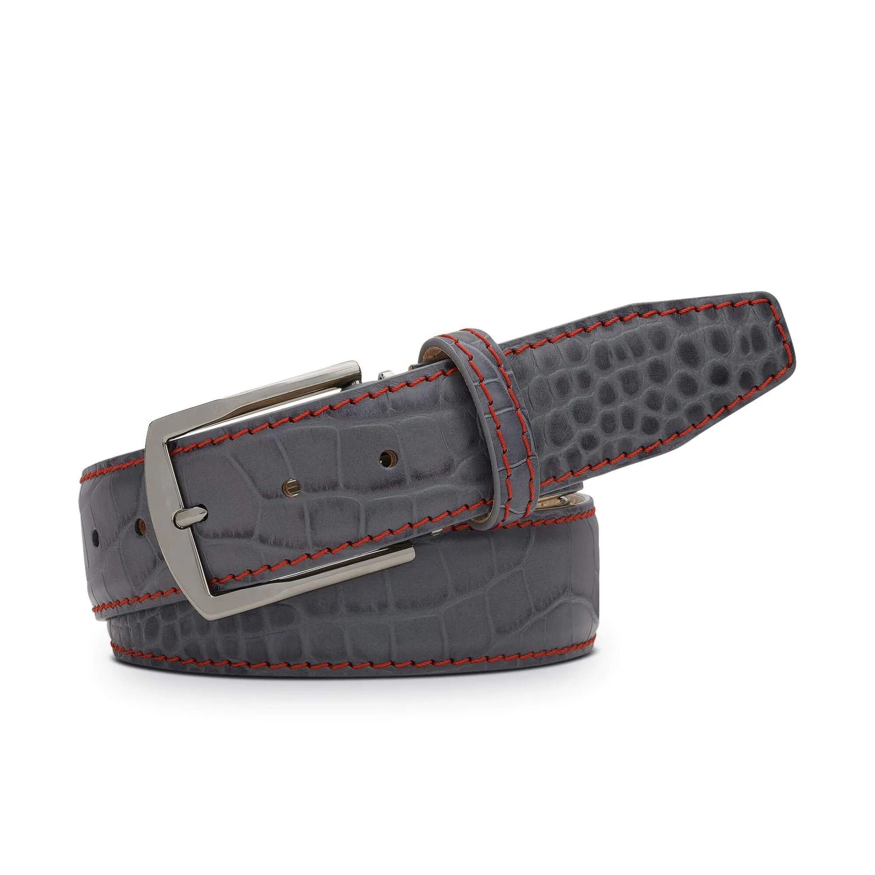 Roger Ximenez gray custom leather belt with mock gator finish