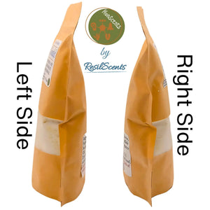 Two kraft paper bags of ResilScents laundry detergent, labeled left and right side, showing product details.