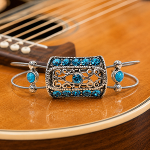 Aqua and silver guitar string bracelet by N Harmony Jewelry
