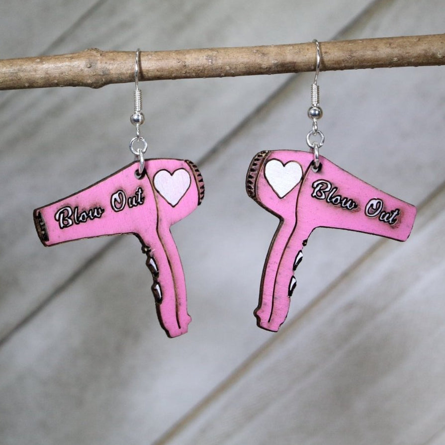Hair Dryer Wooden Dangle Earrings | Hairstylist Beauty Jewelry