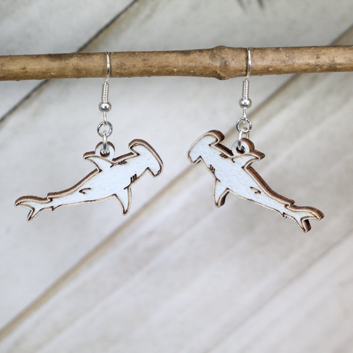 Hammerhead Shark Wooden Earrings | Ocean Sea Life Jewelry