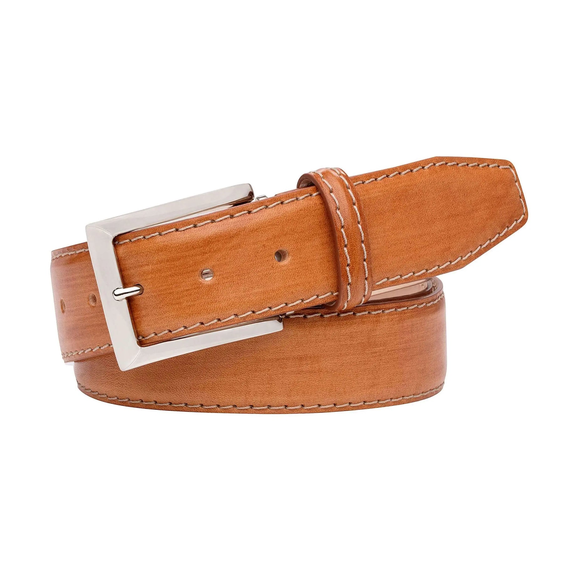 Veg tan Italian calf belt showing handmade leather craftsmanship