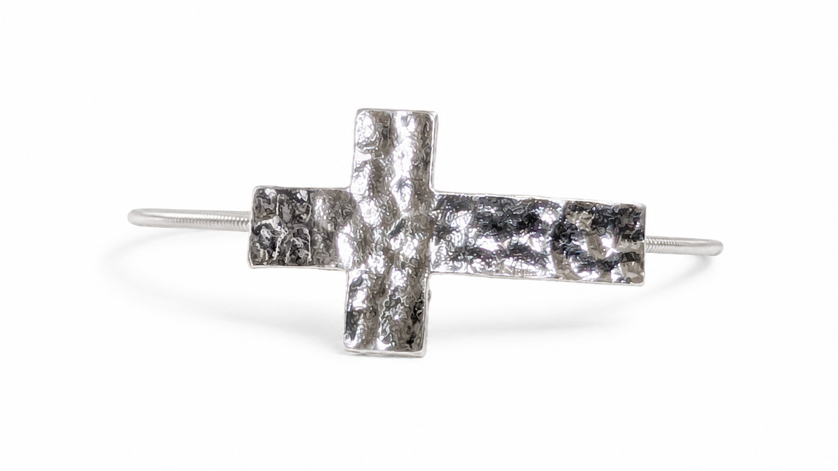 Silver Hammered Cross Guitar String Bracelet