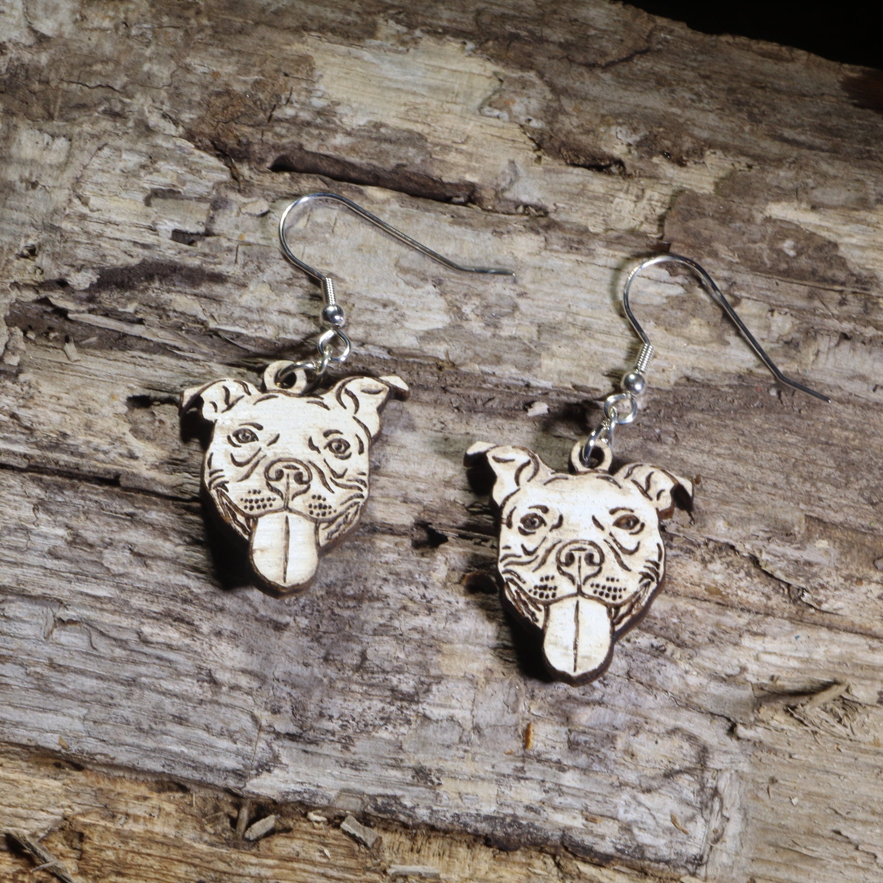 Pitbull Wooden Earrings | Dog Lover Pet Jewelry