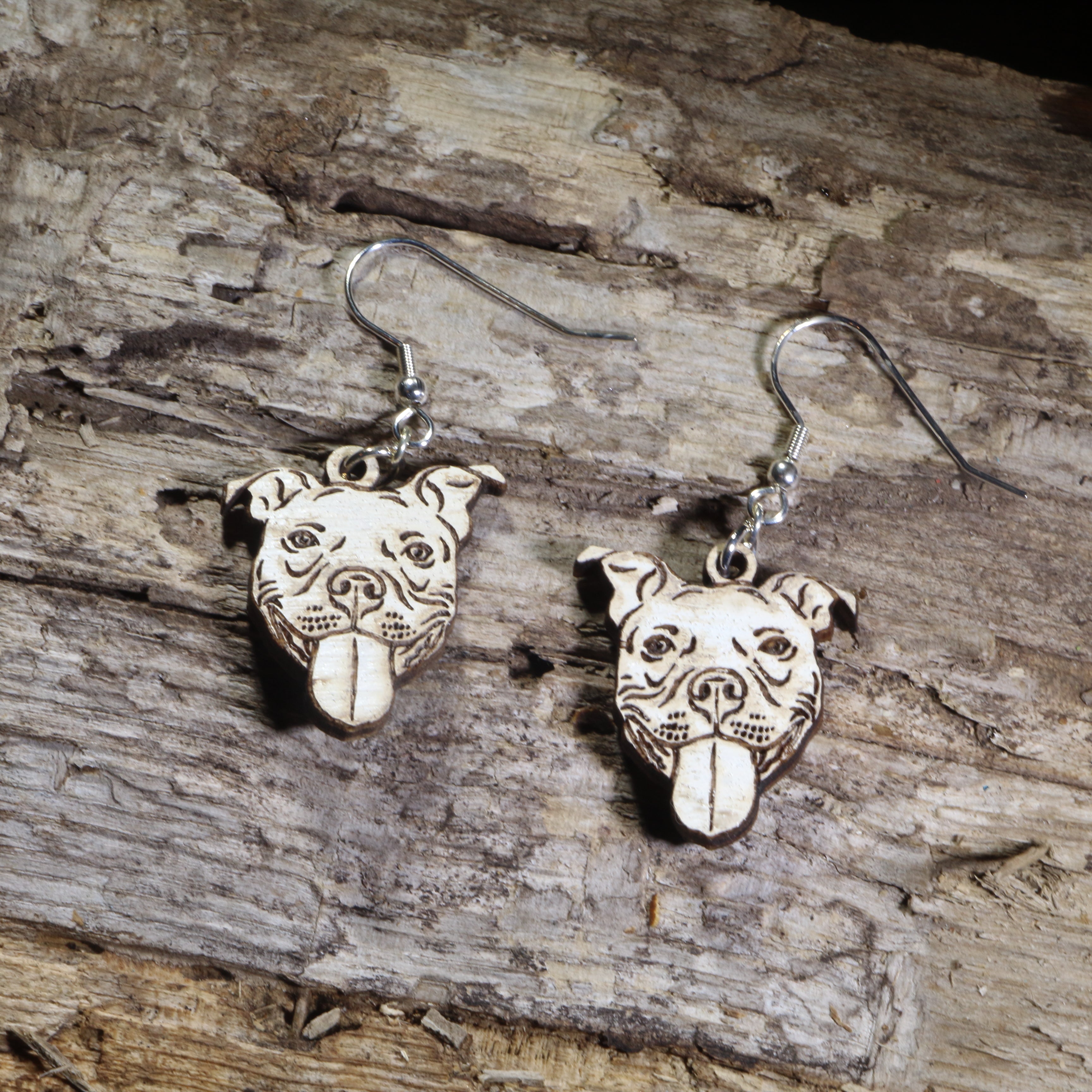 Pitbull Wooden Earrings | Dog Lover Pet Jewelry
