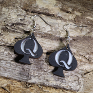 Queen of Spades Wooden Earrings | Card Suit Playing Card Jewelry