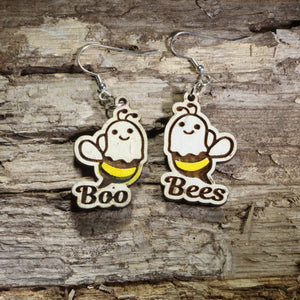 Boo Bees Wooden Earrings | Funny Halloween Ghost Bee Jewelry
