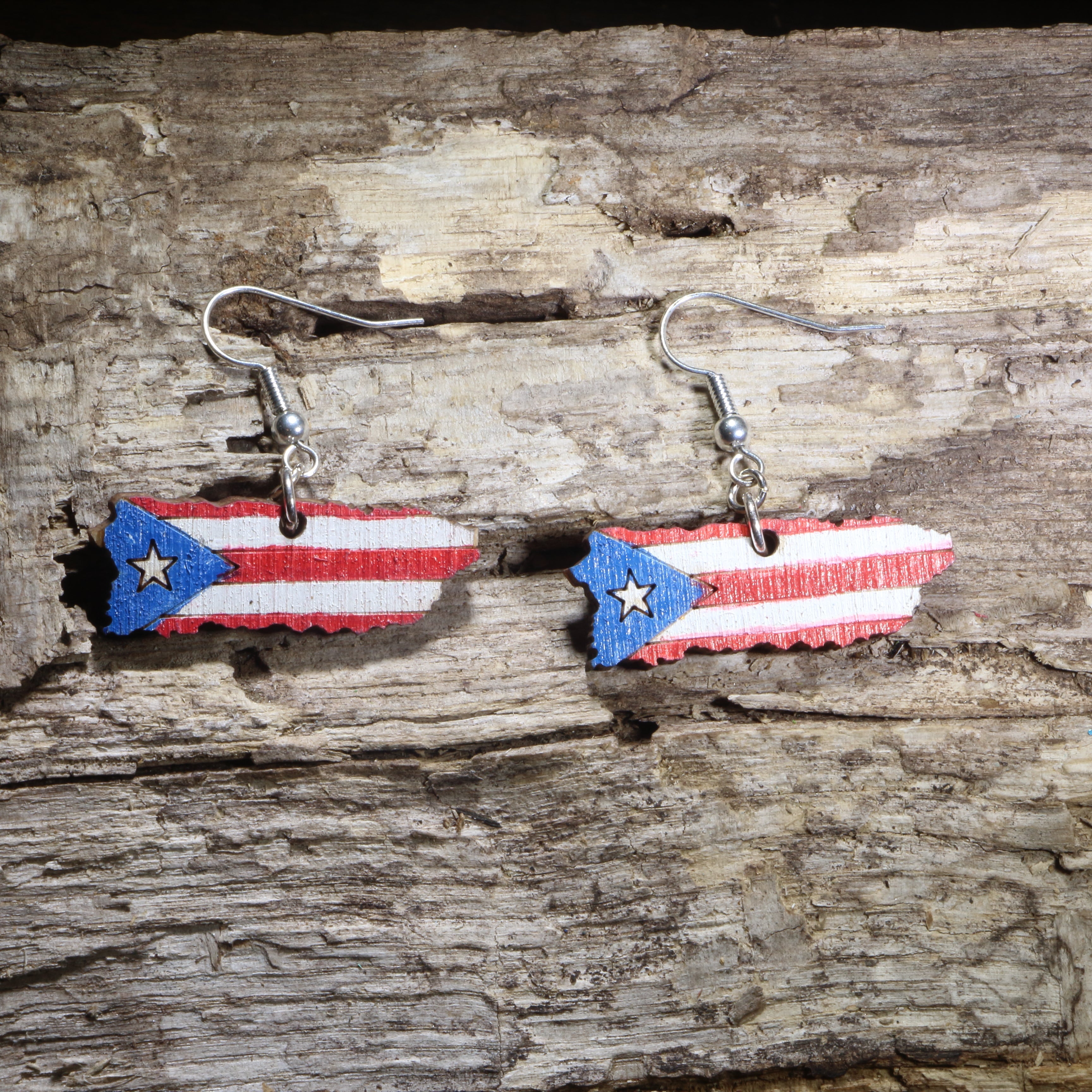 Puerto Rico Island Wooden Earrings | Caribbean Travel Jewelry
