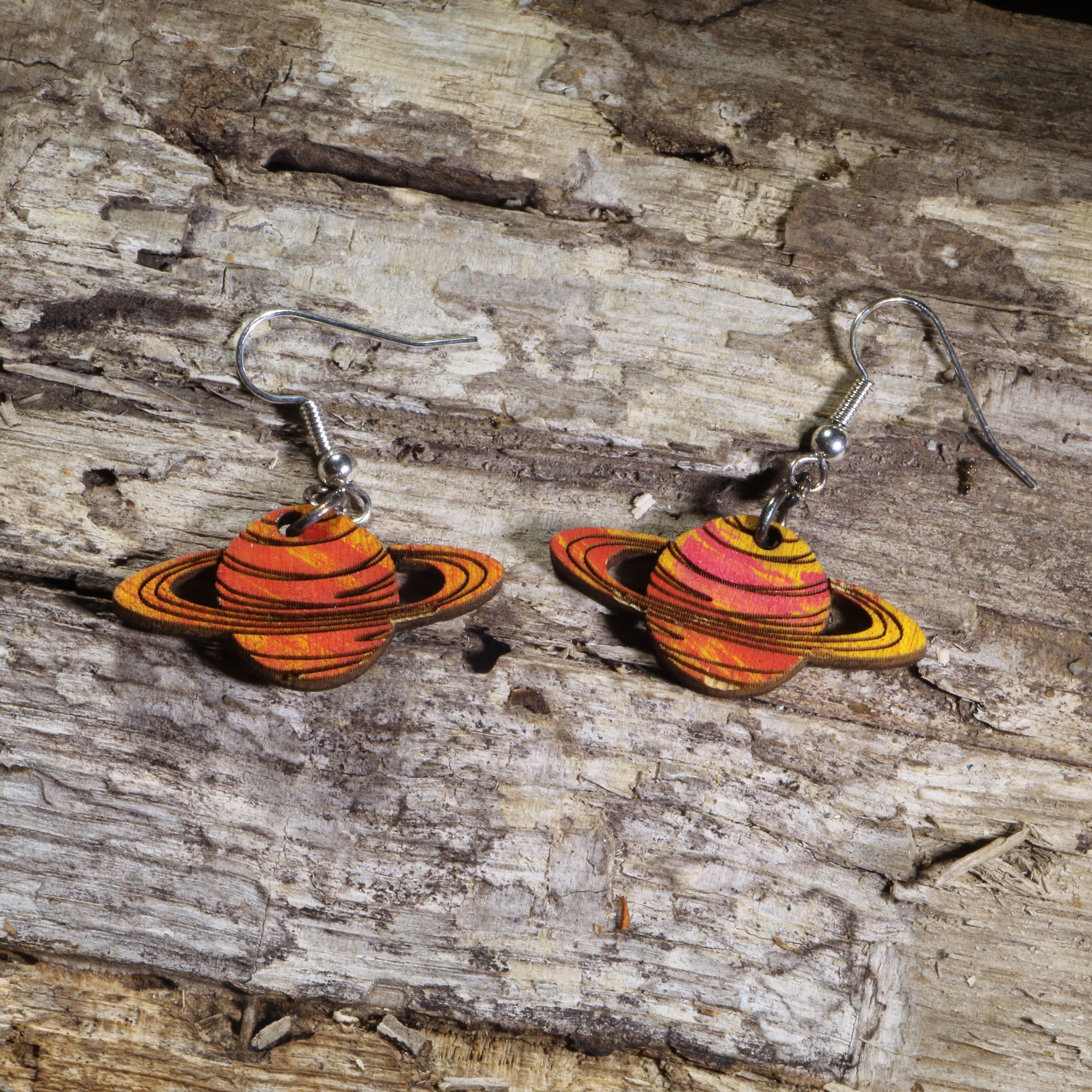 Saturn Planet Wooden Dangle Earrings | Space Jewelry