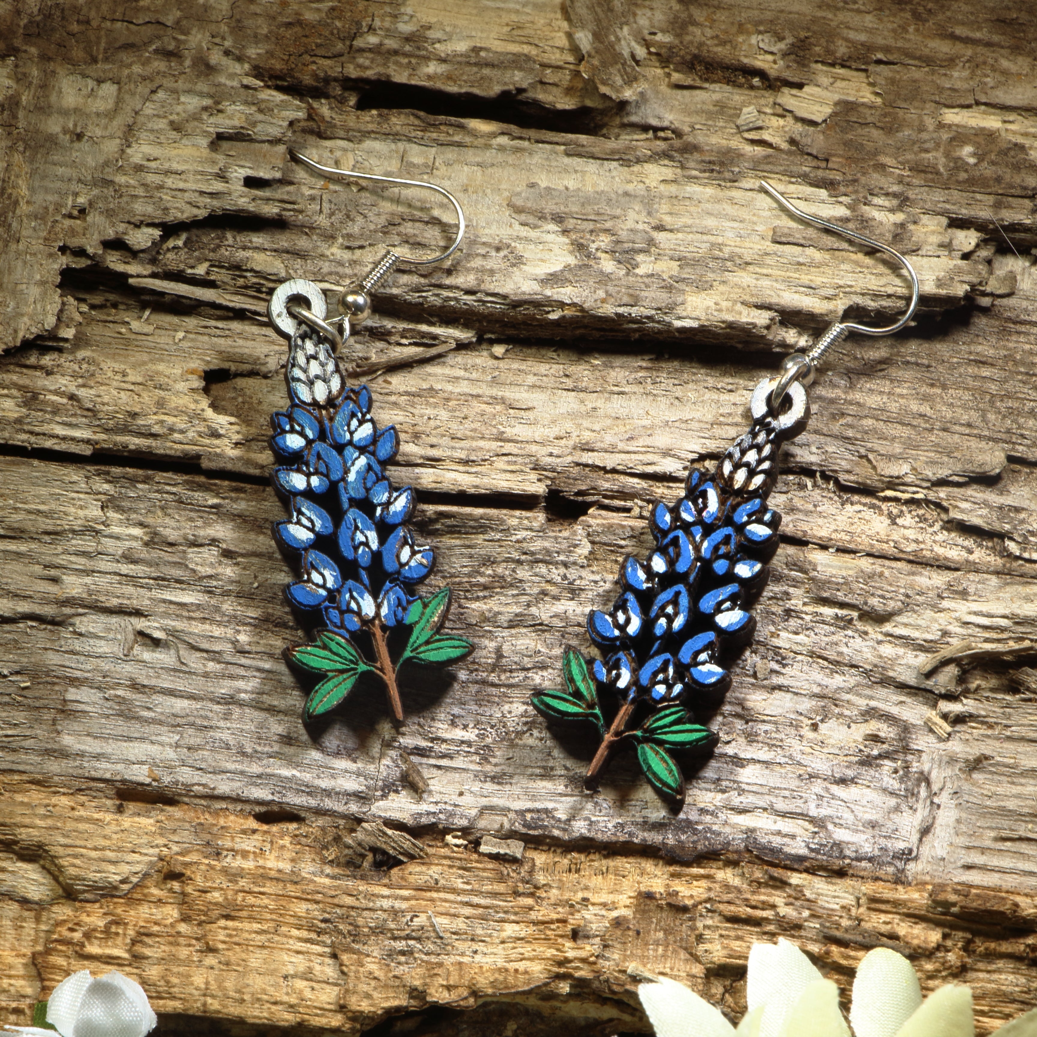 Texas Bluebonnet Wooden Dangle Earrings | Texas Wildflower Jewelry