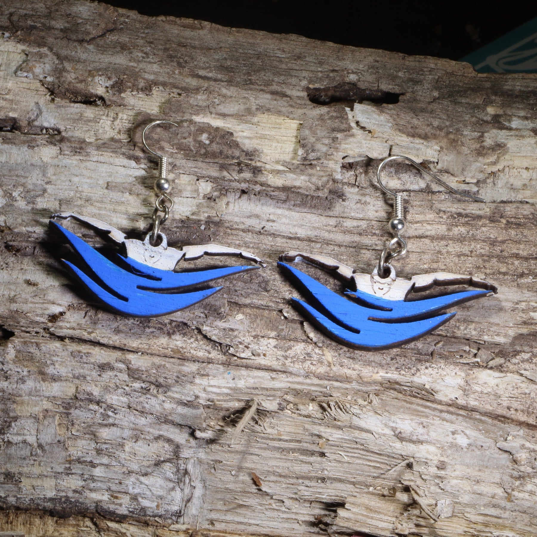 Butterfly Stroke Swimmer Wooden Dangle Earrings | Swim Jewelry