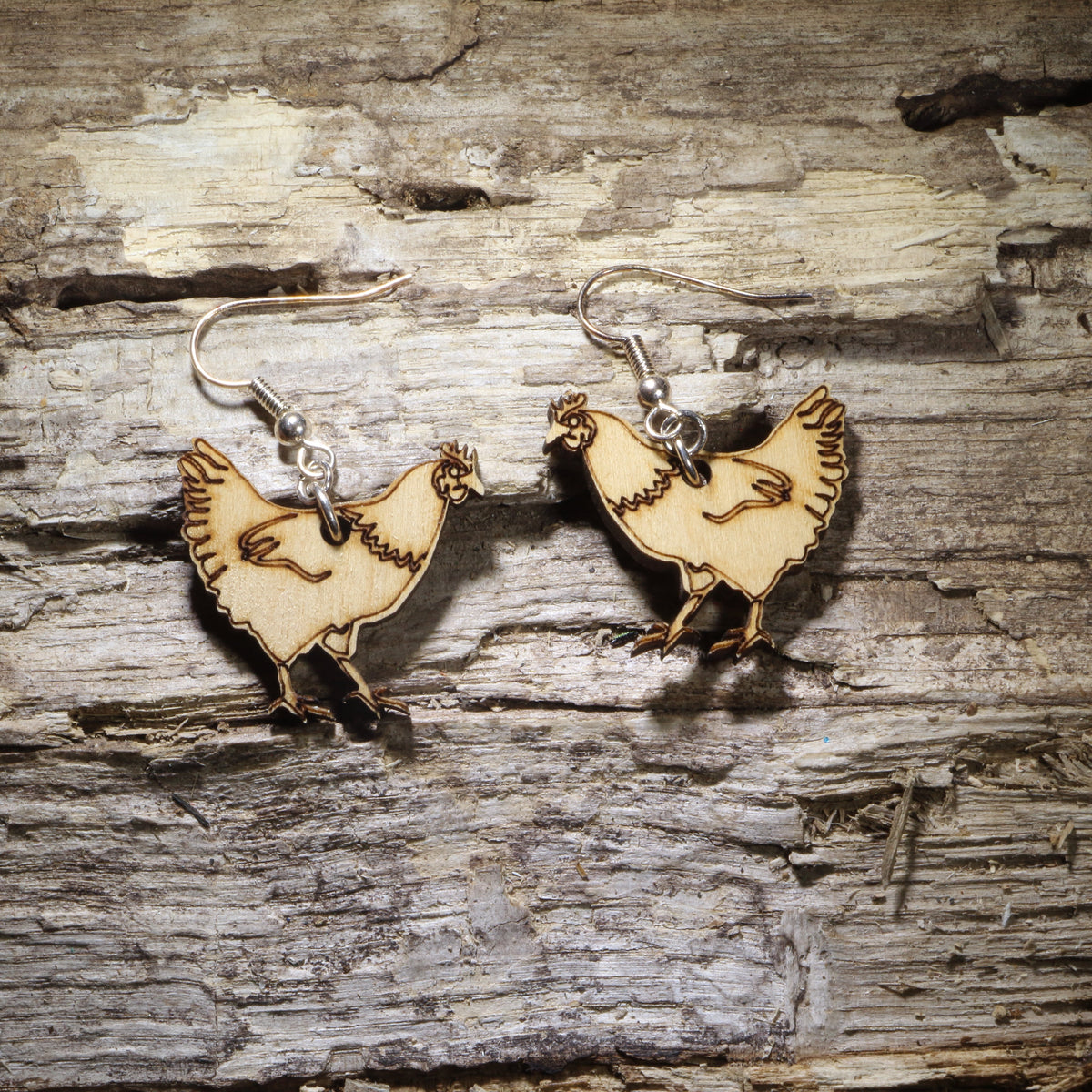 Cute Chicken Wooden Dangle Earrings | Farm Animal Jewelry by Cate's Concepts, LLC