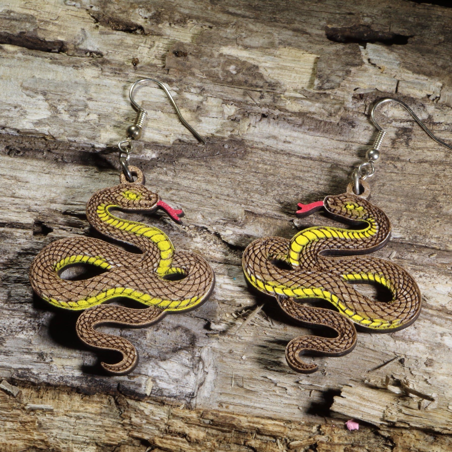 Copper Snake Wooden Dangle Earrings | Reptile Nature Jewelry (Copy)