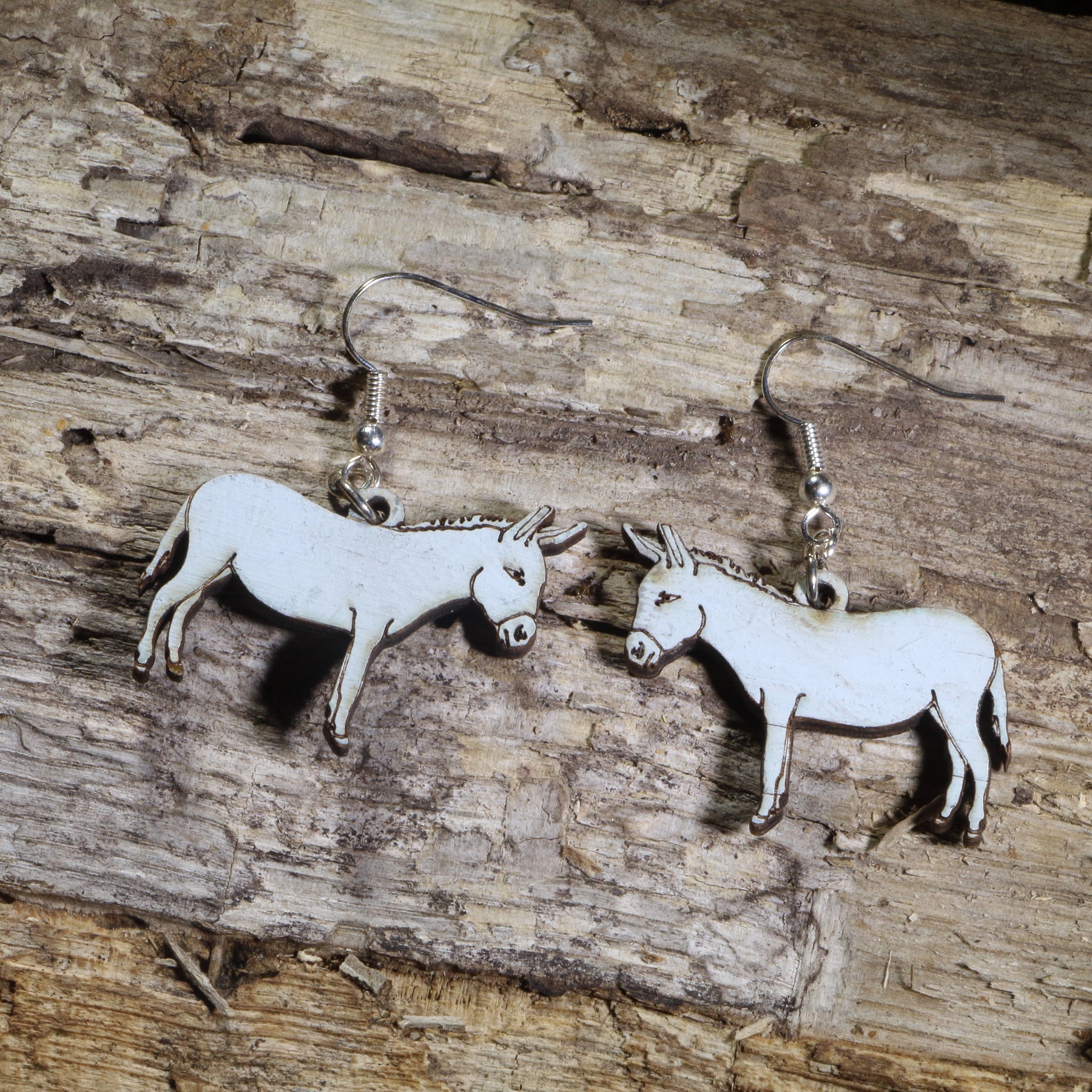 Donkey Wooden Dangle Earrings | Farm Animal Jewelry