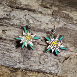 Edelweiss Flower Wooden Earrings | Alpine Floral Jewelry