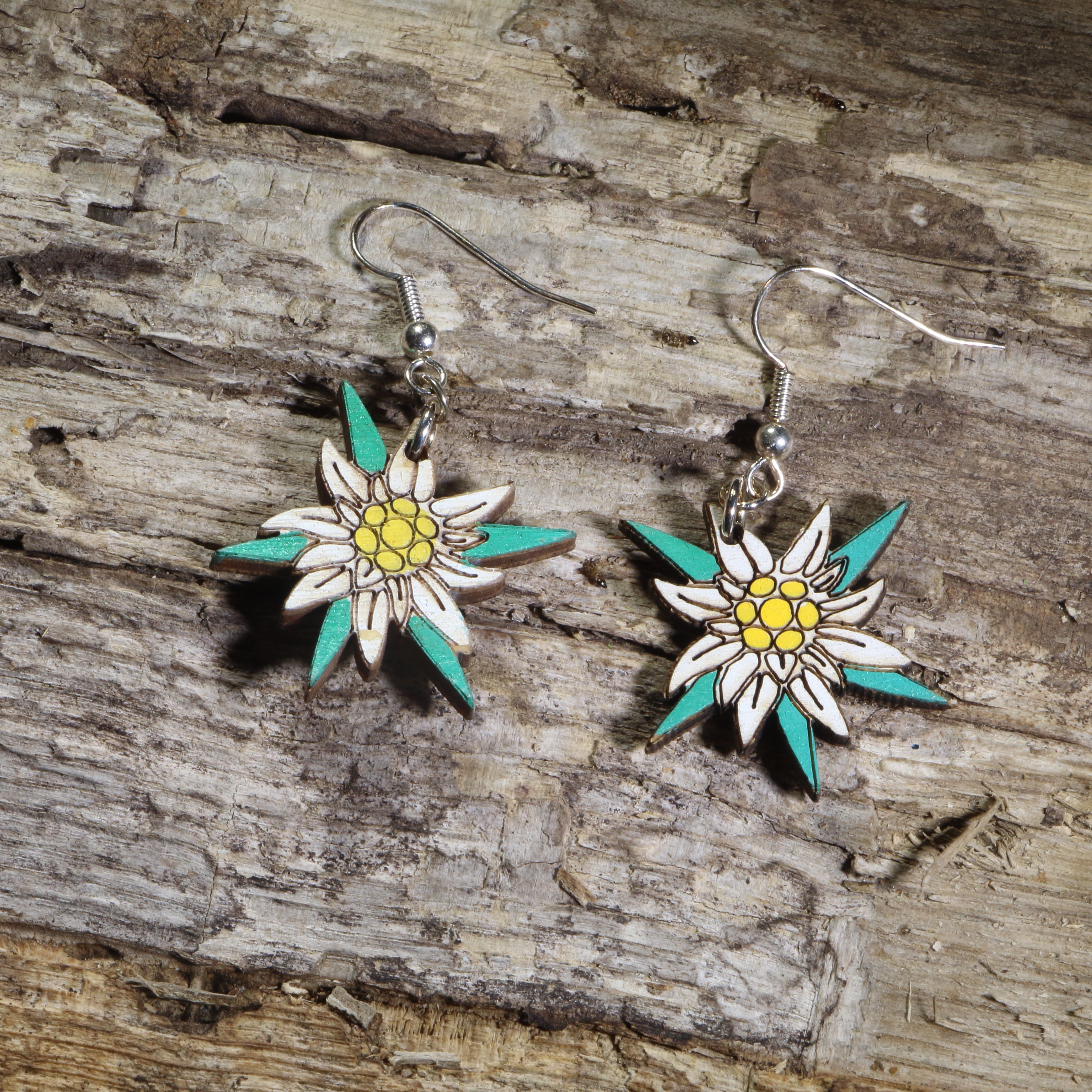 Edelweiss Flower Wooden Earrings | Alpine Floral Jewelry
