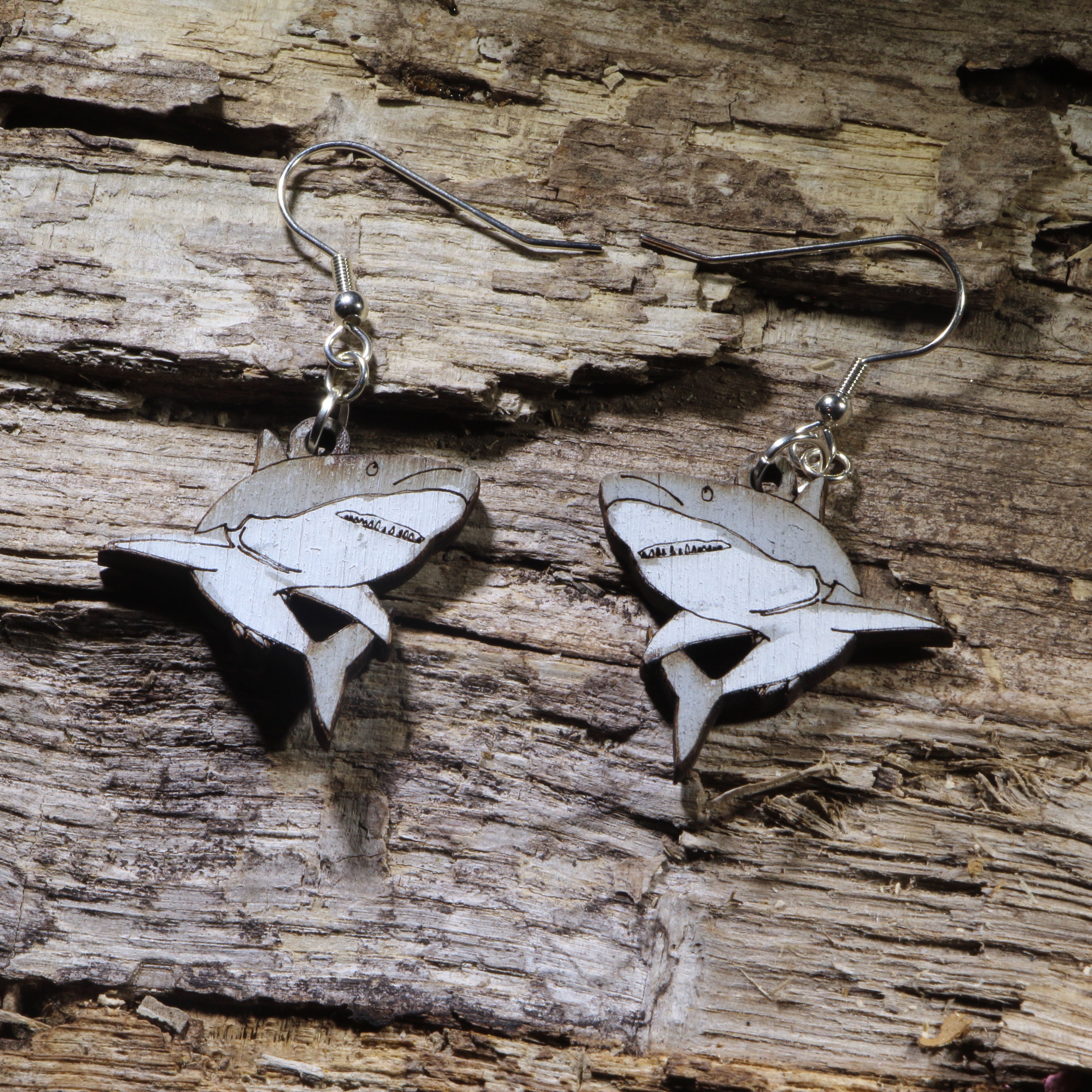 Great White Shark Wooden Earrings | Ocean Predator Jewelry