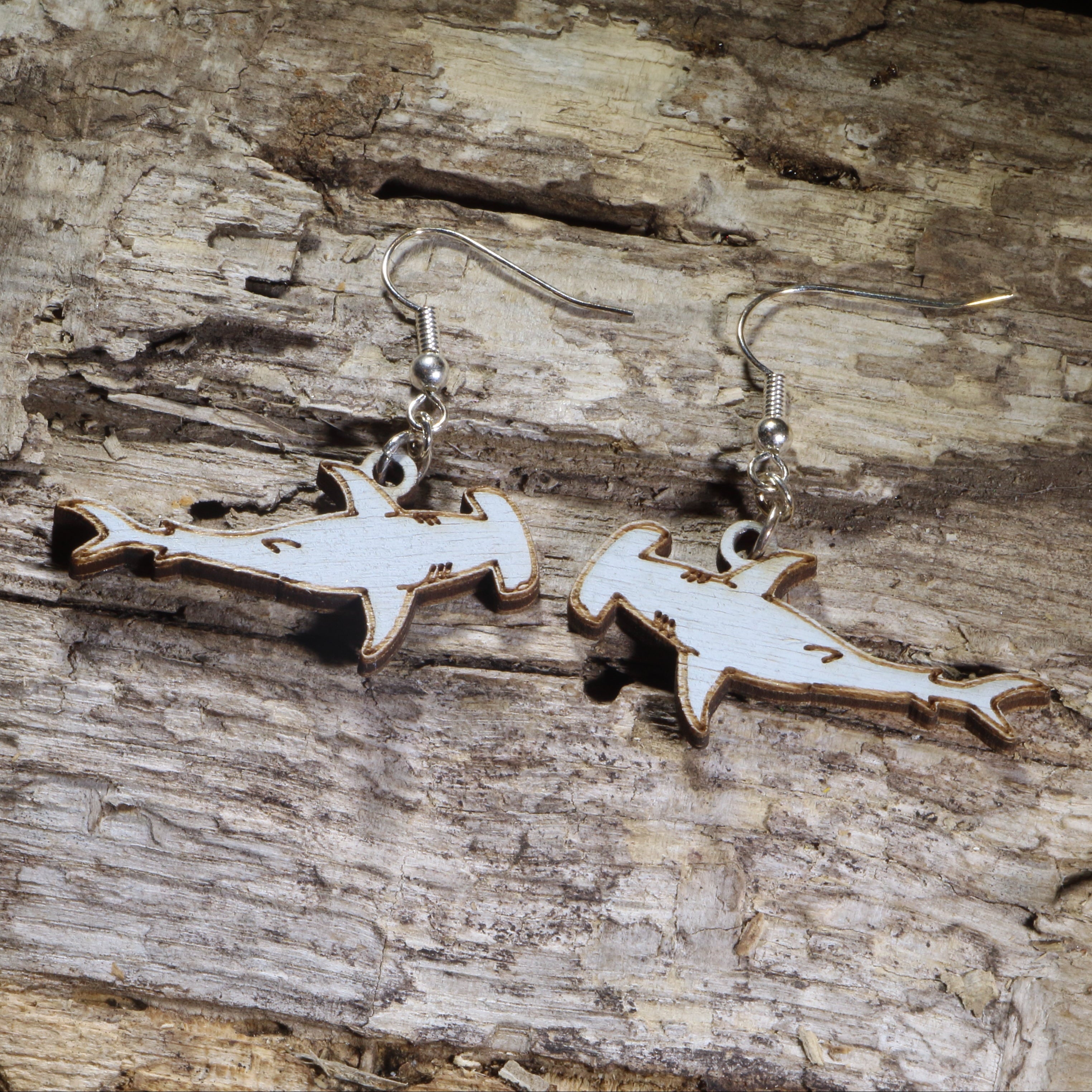 Hammerhead Shark Wooden Earrings | Ocean Sea Life Jewelry