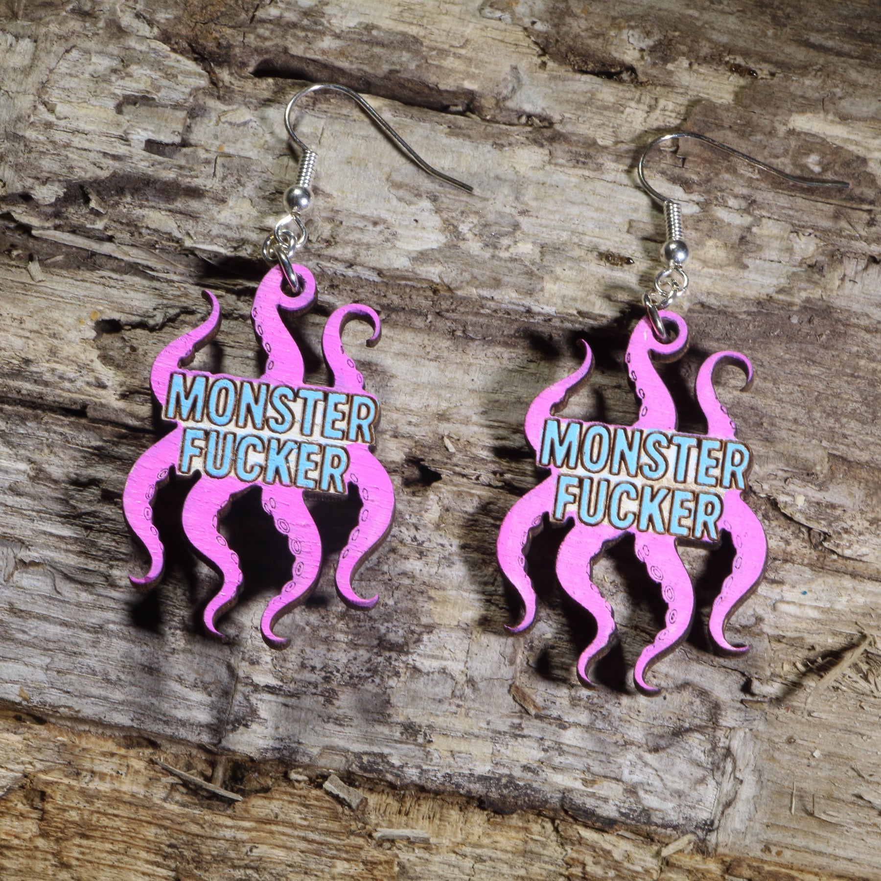 Monster Lover Wooden Earrings | Funny Fantasy Adult Humor Jewelry