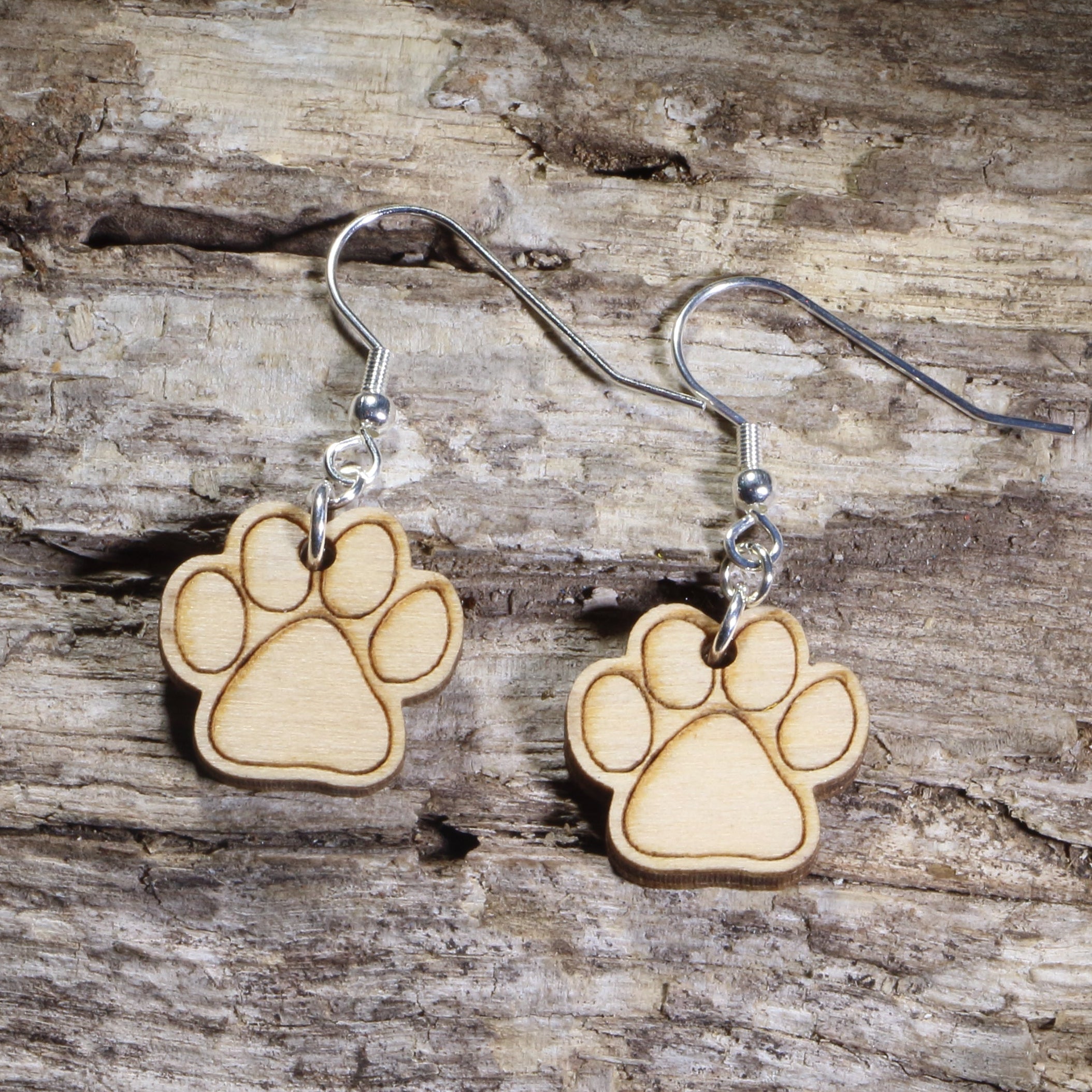 Paw Print Wooden Dangle Earrings | Pet Lover Jewelry