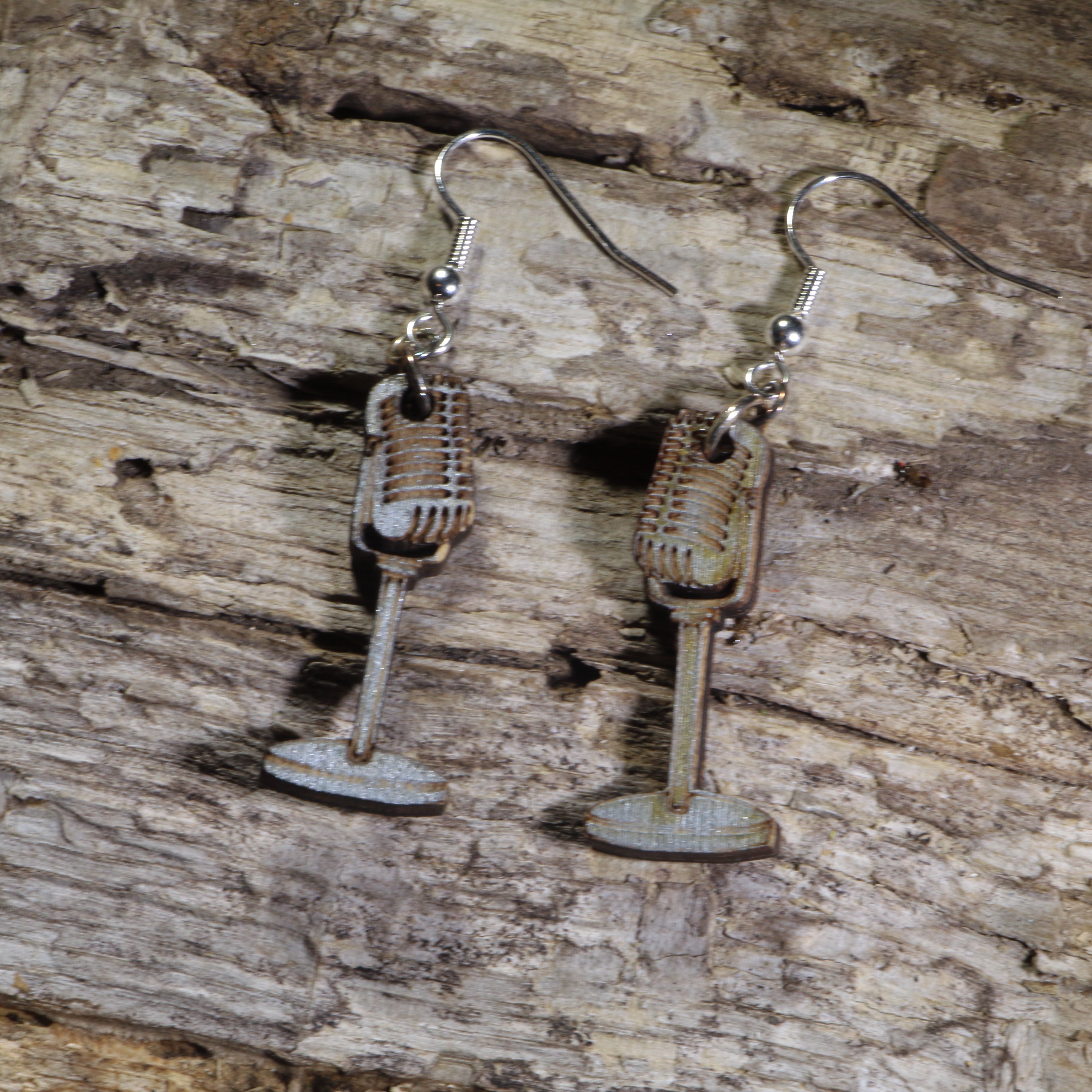 Retro Microphone Wooden Dangle Earrings | Music Jewelry