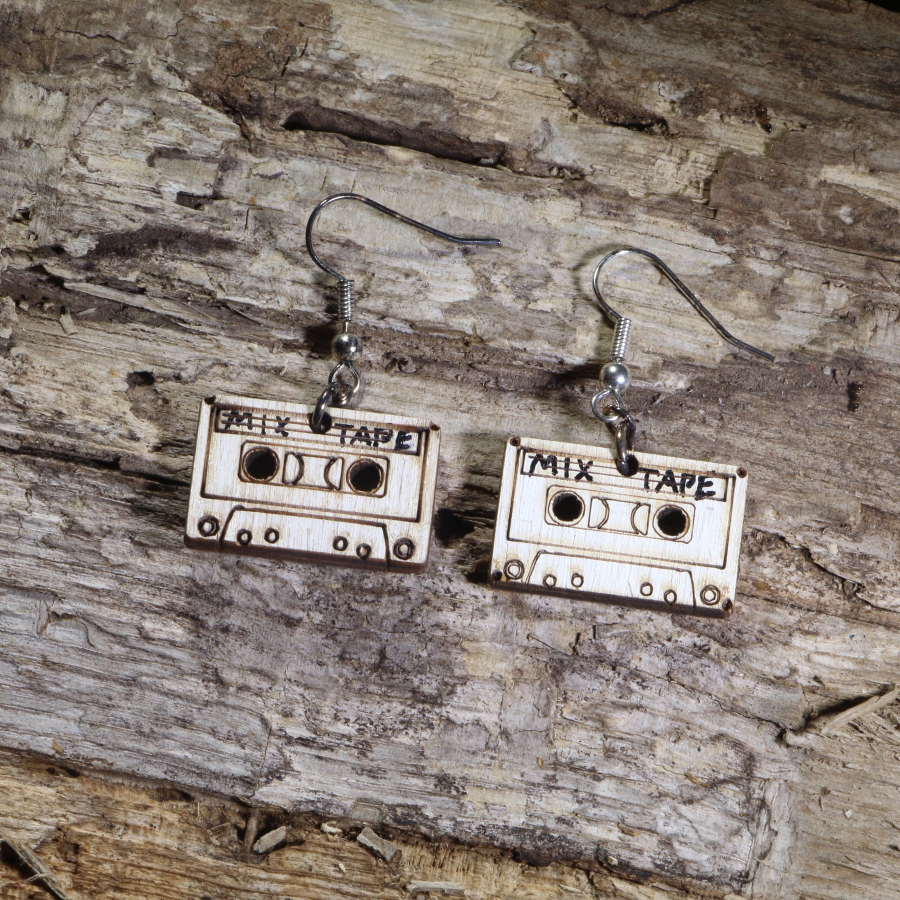 Vintage Mix Tape Wooden Dangle Earrings | 80s Nostalgia Jewelry
