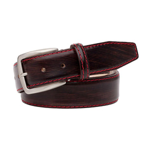 Brown veg tan leather belt showing handmade craftsmanship
