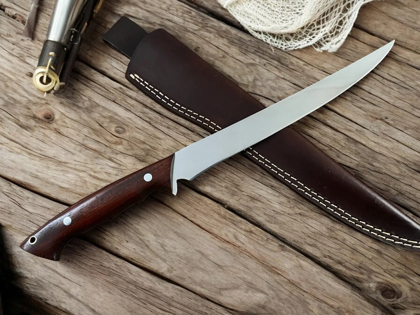 Handcrafted Rosewood Fillet Knife - Precision at 14.4 by Damascus Knife Store, Damascus knife main product photo