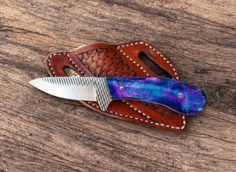 Handmade Belt Knife – Rasp Steel Blade & Resin Handle Damascus Knife Store