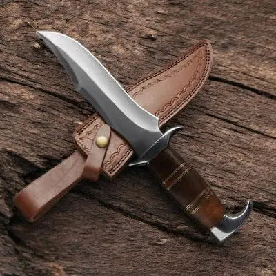 Handmade Carbon Steel Bowie Knife – 14" with Wood Handle Damascus Knife Store