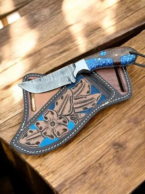 Handmade Cowboy Knife – Damascus Steel & Resin Handle Damascus Knife Store