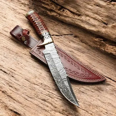 Handmade Damascus Bowie Knife – 14" with Rosewood Handle Damascus Knife Store