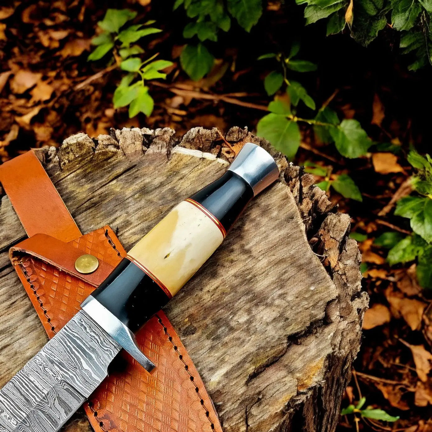 Handmade Damascus Bowie Knife – Bone & Buffalo Horn Handle Damascus Knife Store