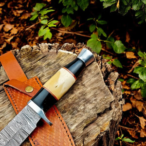 Handmade Damascus Bowie Knife – Bone & Buffalo Horn Handle Damascus Knife Store