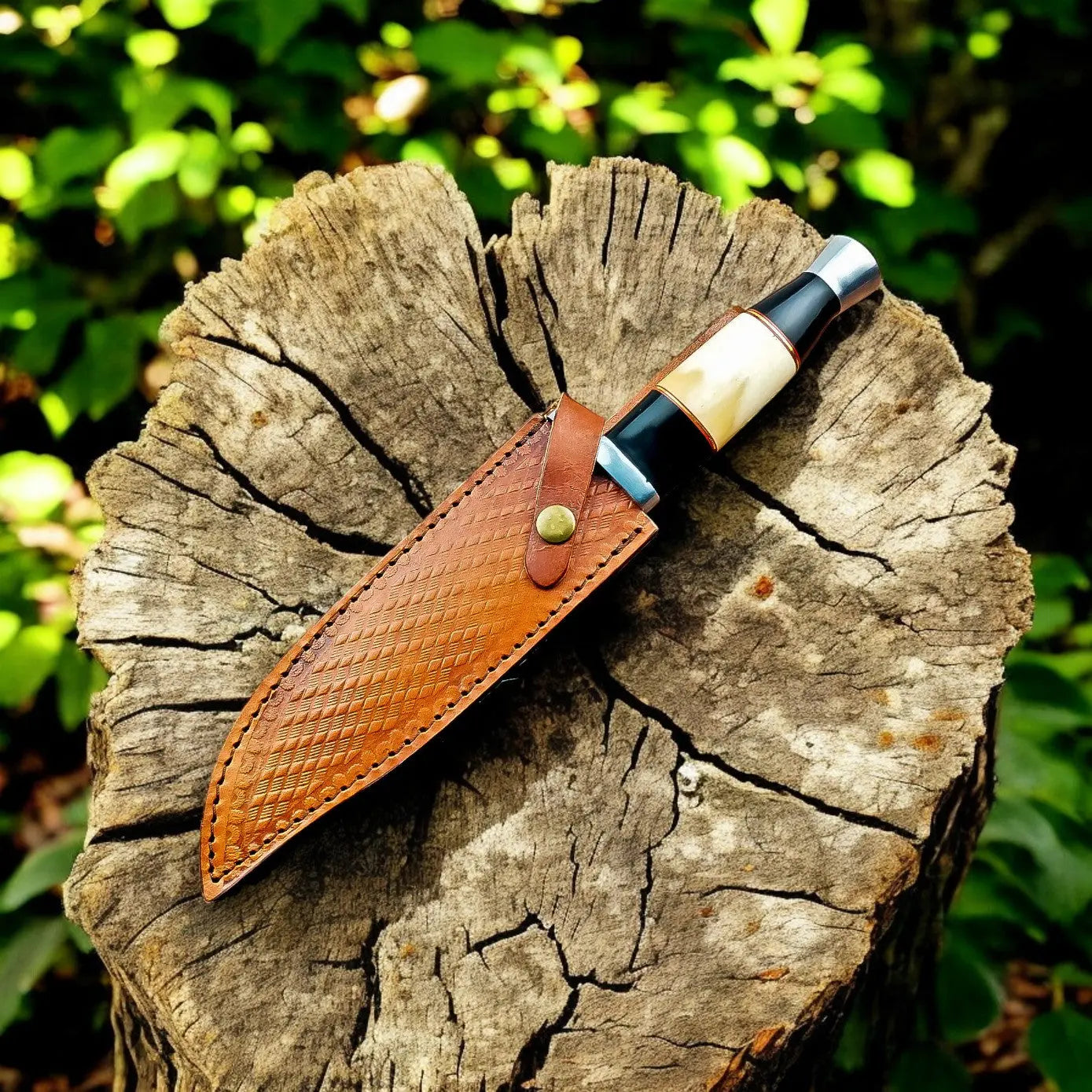 Handmade Damascus Bowie Knife – Bone & Buffalo Horn Handle Damascus Knife Store
