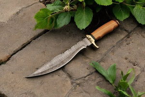 Handmade Damascus Bowie Knife with Olive Wood Handle Damascus Knife Store