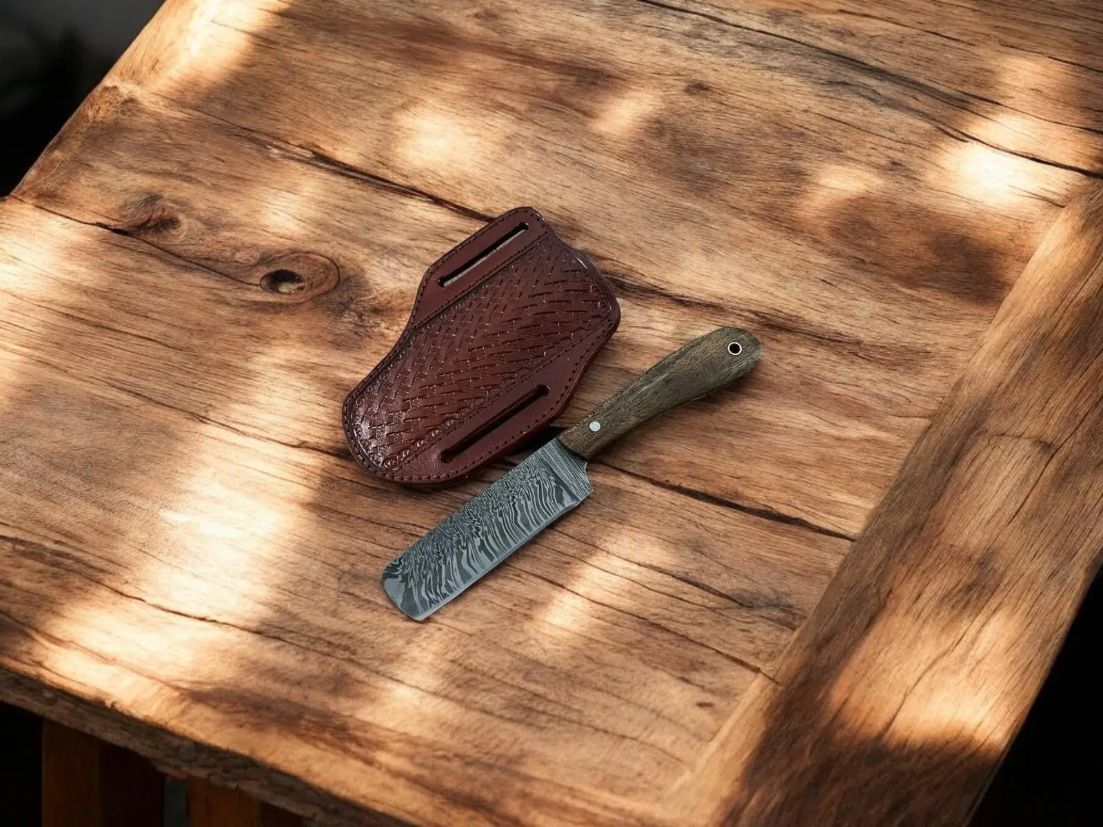 Handmade Damascus Bull Cutter Knife with Walnut Handle Damascus Knife Store